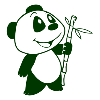Happy Panda Holding Bamboo Decal (Dark Green)
